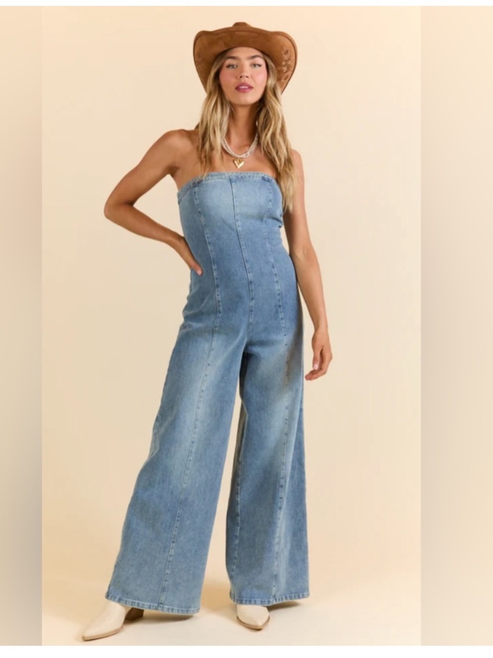 Flying Tomato Light Blue Strapless Denim Jumpsuit